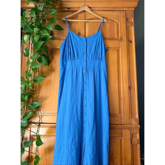 LANE BRYANT REGATTA BLUE SLEEVELESS V-NECK BUTTON FRONT MAXI DRESS SZ 22 - Picture 2 of 10